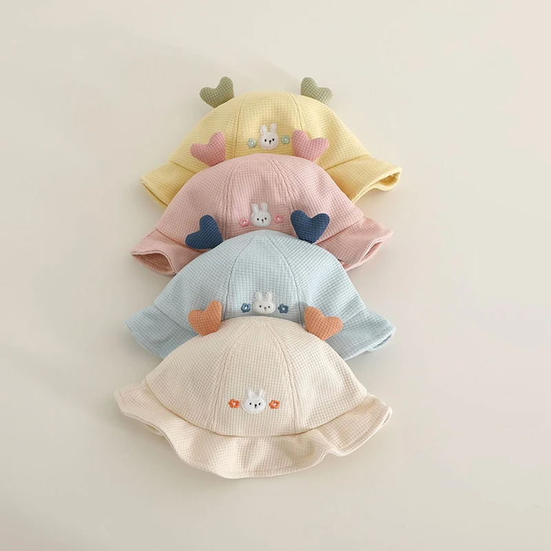 Little Rabbit Love Baby Sunscreen Basin Hat Korean Kids Fisherman Cap Cute Cartoon Children Sun Hats 3-12Months Outdoor Visors 4