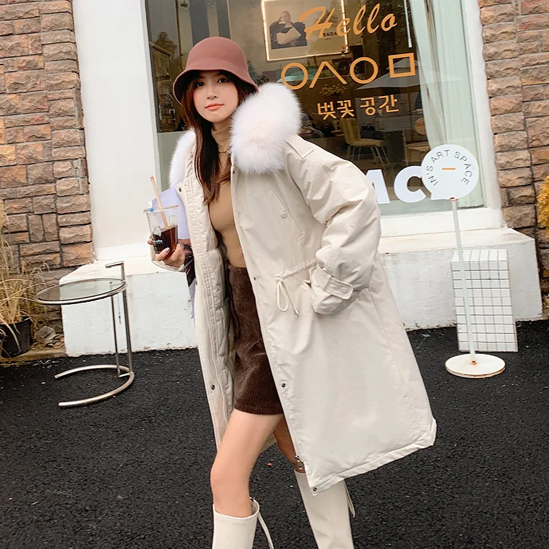 

Parkas Women Down Cotton Jacket Winter Large Fur Collar Slim and Thickened Cotton Jacket Tz*