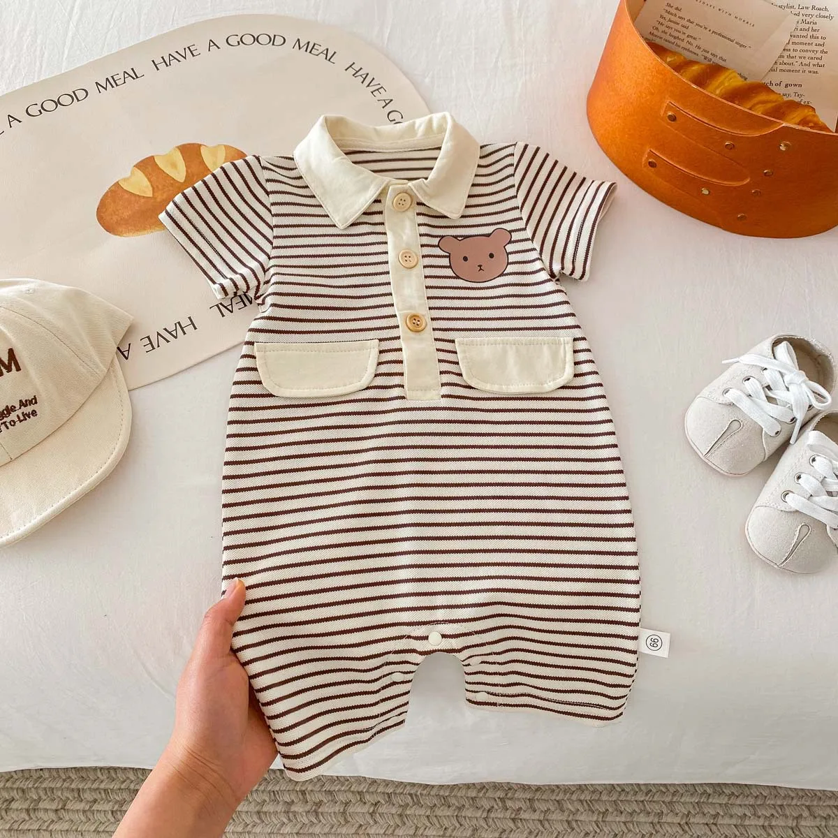 

Korean Baby Romper Striped Bear Printed Newborn Clothes Cotton Kids Bodysuit Soft Toddler Infant Jumpsuit for Boys Girls 0-24M