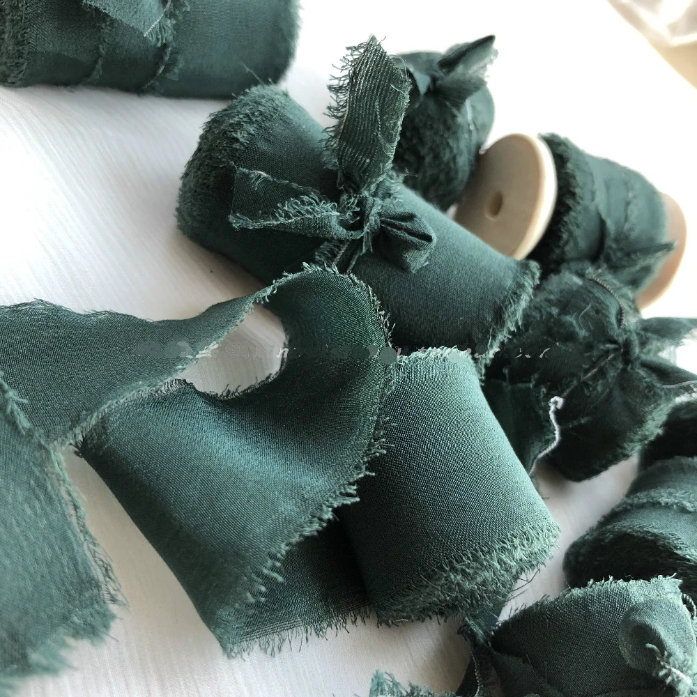 Emerald Green Silk Ribbon / Hand Dyed Silk ribbon on Wood Spool