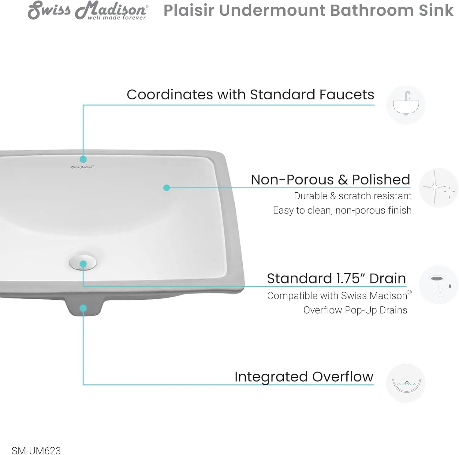 Plaisir 21 Rectangular Under-Mount Bathroom Sink 2