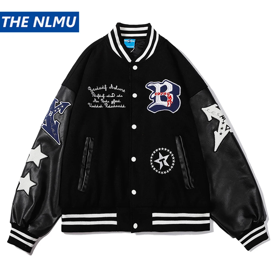 

Hip Hop Streetwear Varsity Jacket Letter Star Patchwork Oversized Harajuku Bomber Baseball Jackets Coat Men Fashion Y2K Jacket