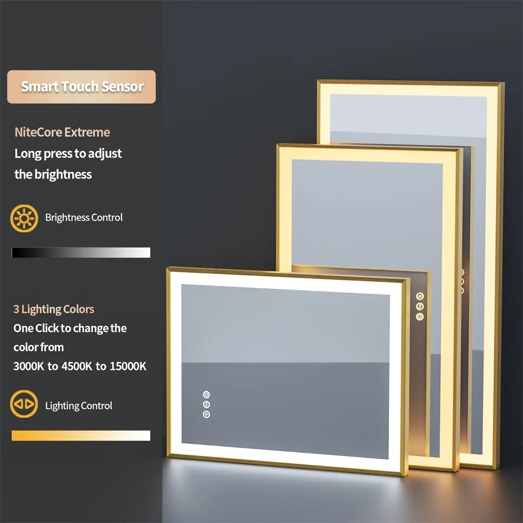 LUVODI Illuminated Bathroom Mirror Gold Frame Wall Mounted Bathroom Vanity Mirror with LED Lights 3 Color Dimming Defog 5
