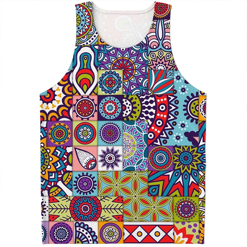 

Футболка мужская оверсайз с цветочным принтом, винтажная Этническая майка с 3D-принтом мандалы, в богемном стиле, уличная одежда без рукавов, лето