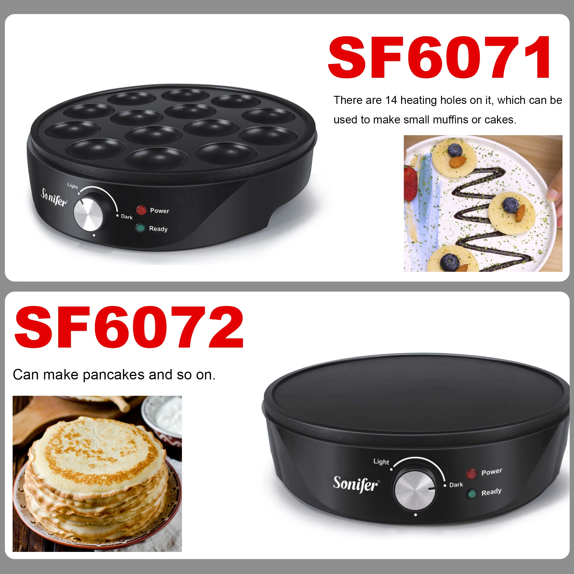 1200W Electric Pancake Crepe Maker Takoyaki Kitchen Cooking Appliances Non-stick Coating Plate Pan Variable Temperatures Sonifer 2