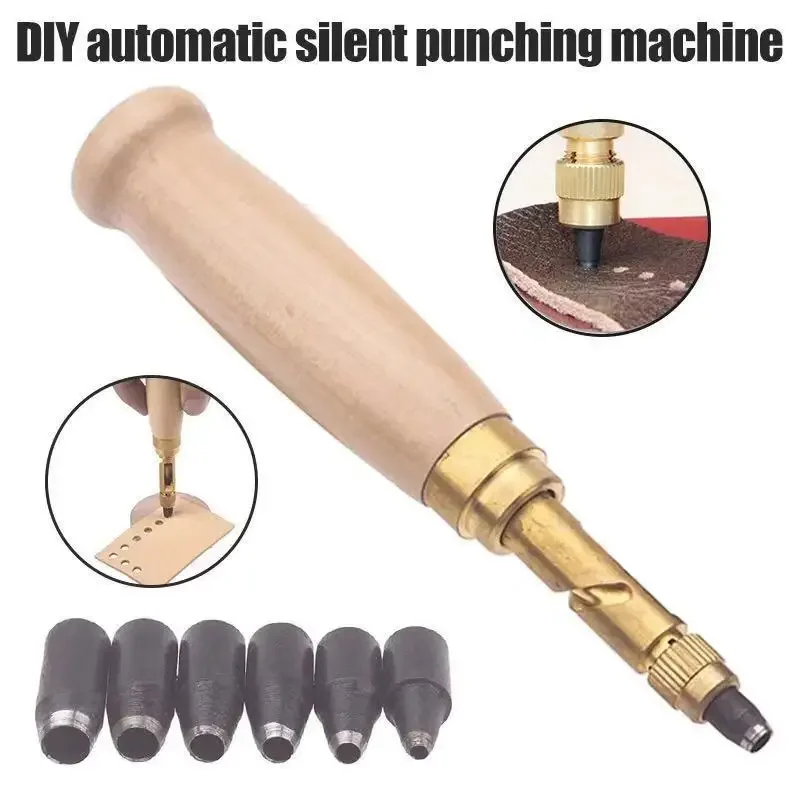 6pcs Belt Punching Kit 1.5/2/2.5/3/3.5/4mm Steel Replaceable Head DIY Rotating Hole Leather Puncher Leathercraft Accessories