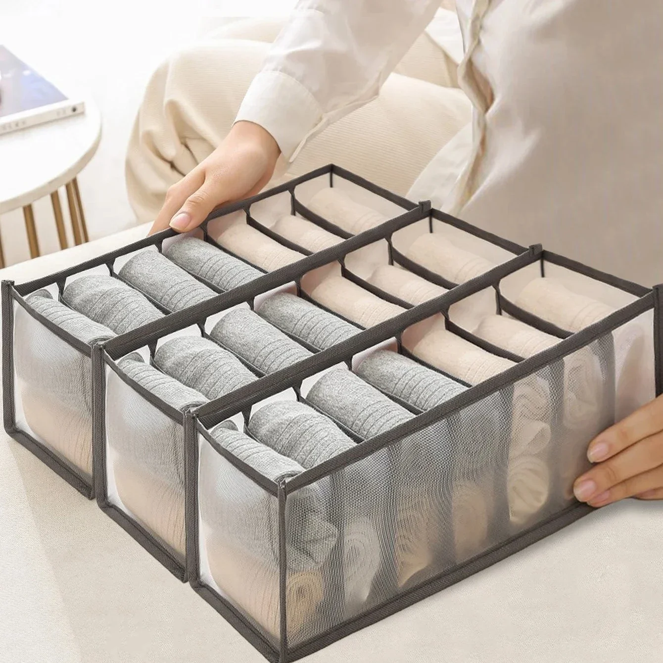 3pcs-Underwear drawer storage box, home grid sock sorting box, wardrobe, dormitory storage bag