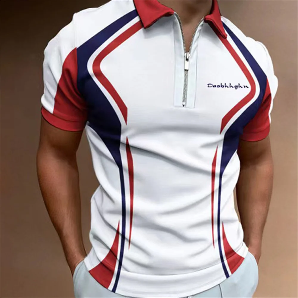 

Men Polo Shirt Stripes Short Sleeve T-shirt Male Breathable Tops Business Turn Down Collar Streetwear Luxury Brand High Quality