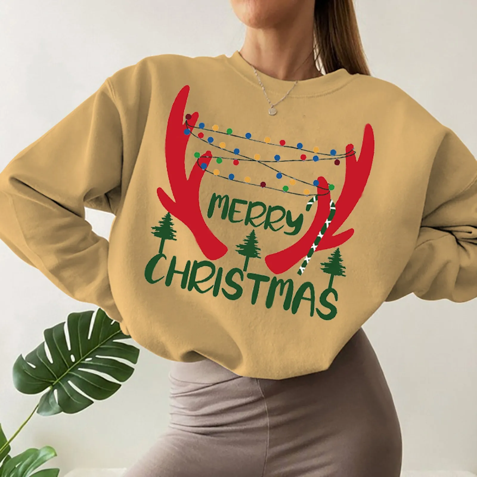 

Women's Christmas Sweatshirts 2023 Christmas Winter Clothes Fashion Print Long-sleeved Sweatshirt Casual Blouse Pullover Tops
