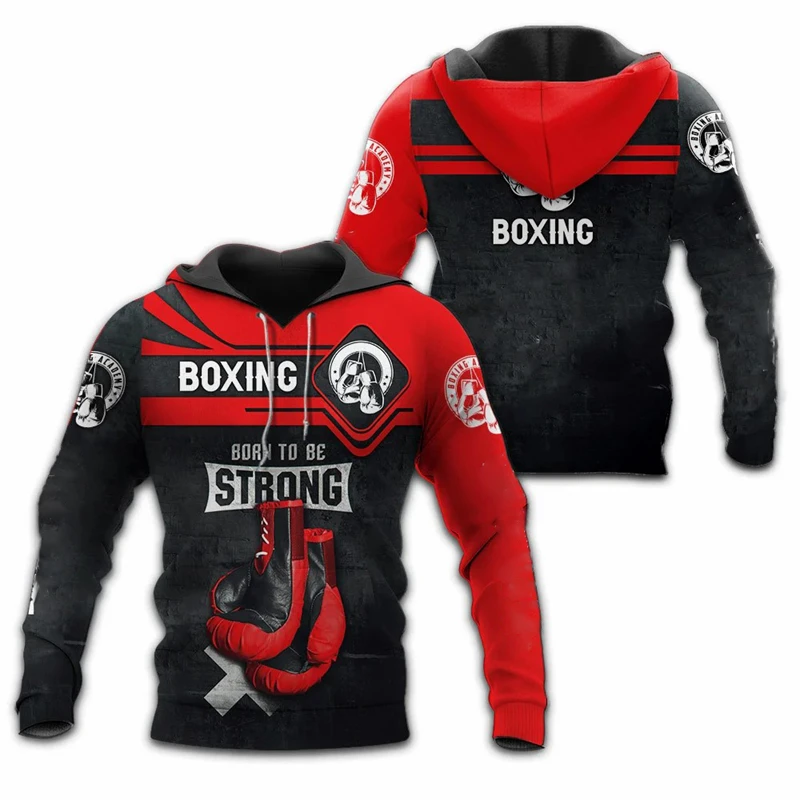 Boxen Fitness Hoodie Herren Trainingskleidung 3D-gedrucktes Pullover Sweatshirt Cooles Muster Kampfhund Übergroße Muay Thai Hoodies – Detail 2
