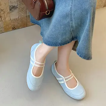 Color Blocking Mary Jane Shoes Synthetic Leather Anti-slip Round Toe Flat Shoes Streetwear British French Style Ballerina Shoes 1