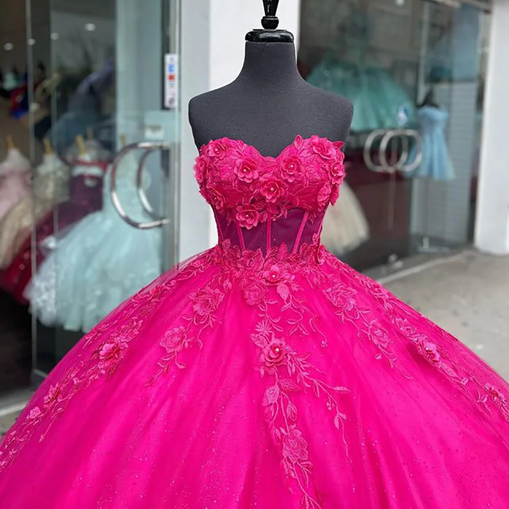 

Фуксия 3D Цветы Кристалл Quinceanera платья бальное платье женское милое 15 Vestidos De XV лет