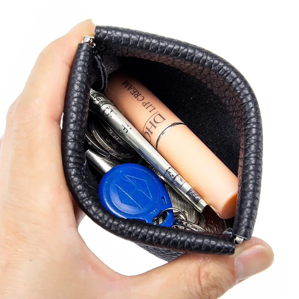 Genuine Leather Change Wallet Jewelry Pouch Leather Travel Squeeze Coin Purse Portable Change Organizer for Earrings Necklace