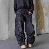 Hommes Baggy Esthétique Streetwear Jeans Mâle Rétro Mode Jambe Large Denim Pantalon Graphique Brodé Designer Hip Pop Denim Pantalon 2