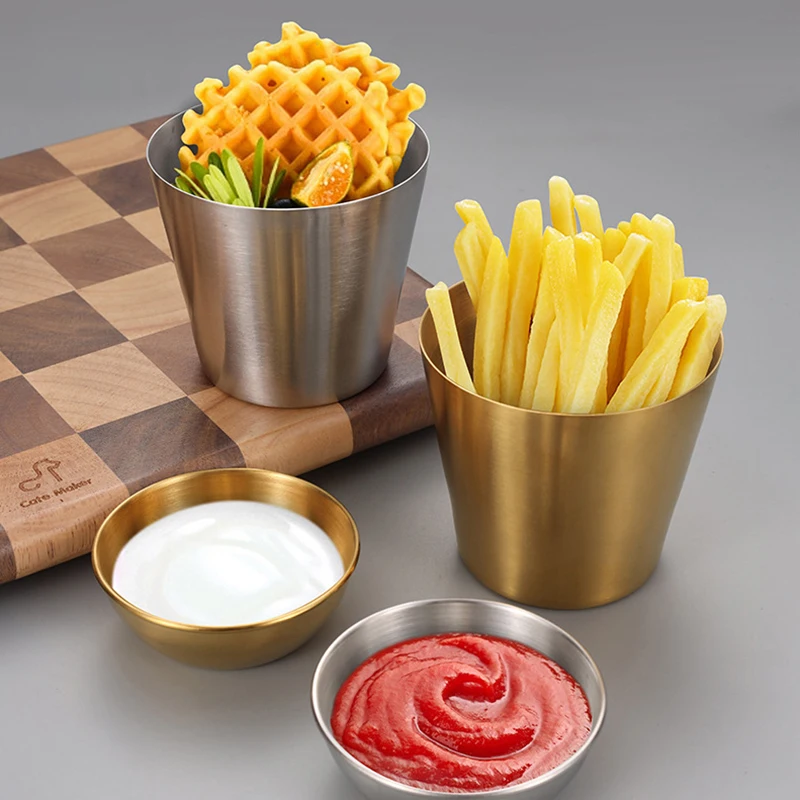 Stainless Steel Kitchen Dipping Sauce Bowl Ketchup Fries Cup Seasoning Dish Hot Pot Condiment Tray Tablewar