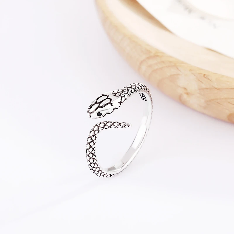 WYEAIIR 925 Sterling Silver Retro Snake Hip Hop Trend Resizable Opening Ring For Women Luxury Jewelry 5