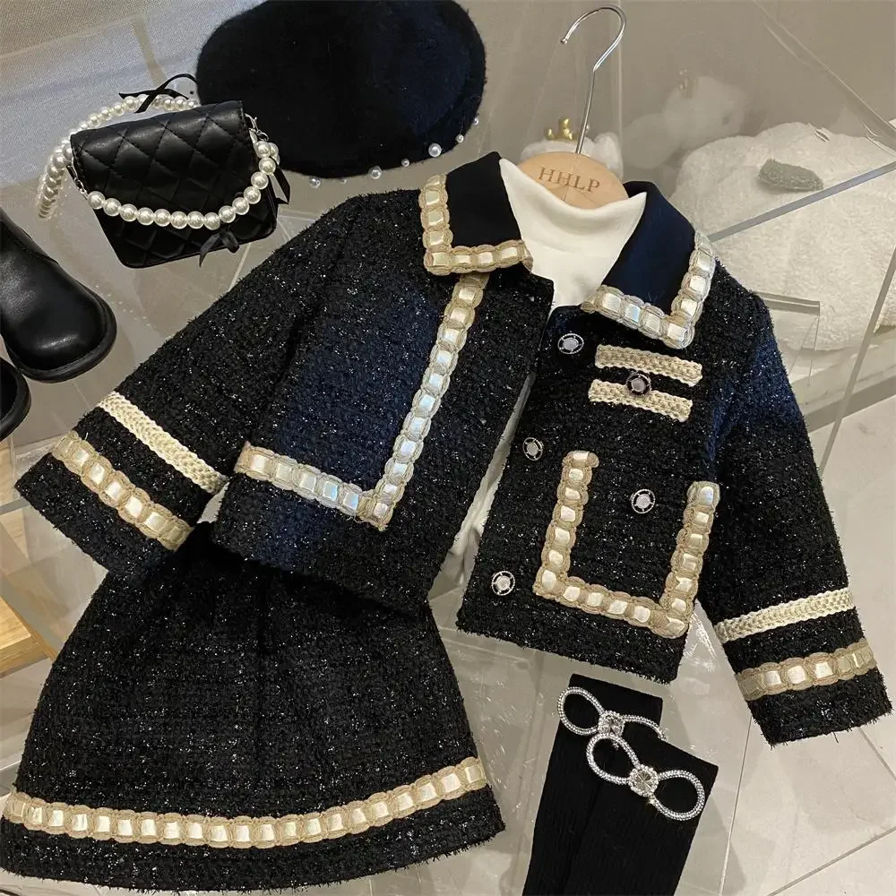 Kids Clothing Set Girls Clothing Set Girl 2 Piece Tweed Set Winter Suit Clothes For 1-10Years Children's Cotton Padded Jacket Coat+Skirt Kids Classic Outfits