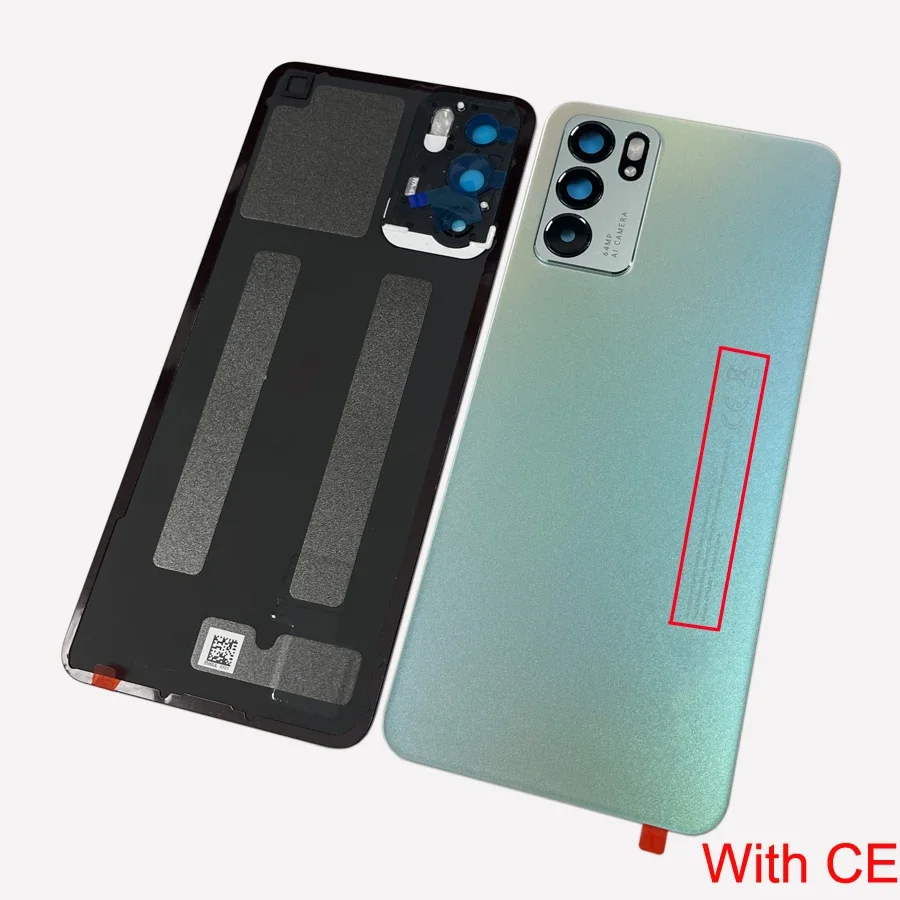 Oppo Reno6 5G용 A+++ 후면 유리, 후면 배터리 커버, 후면 도어 하우징 케이스 PEQM00, CPH2251 교체 부품