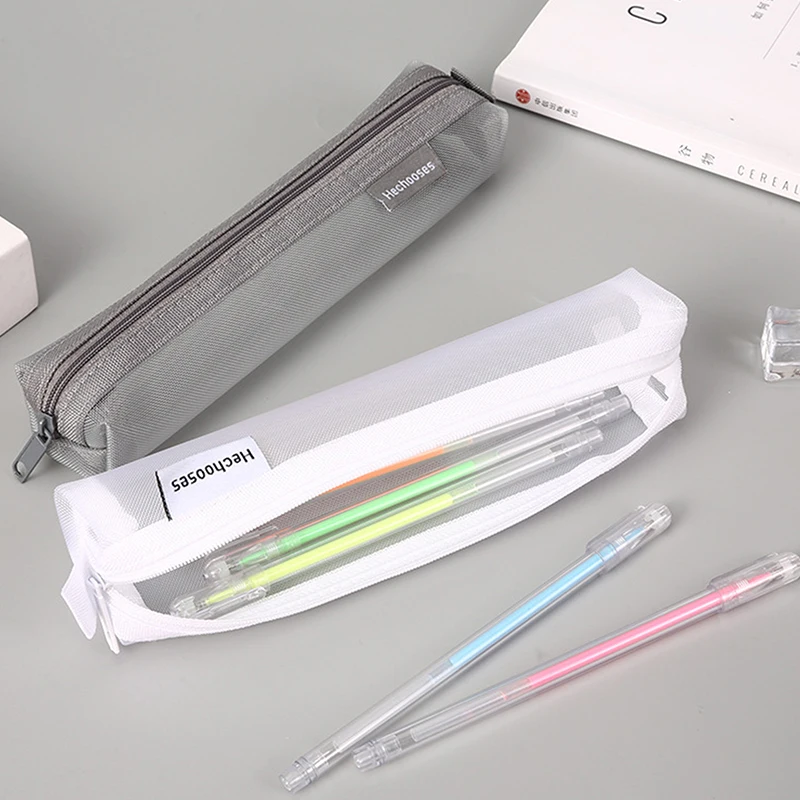 

Transparent Stationery Pencil Bag Student Examination Dedicated Nylon Mesh Unisex Mini Portable Pen Case School Supplies