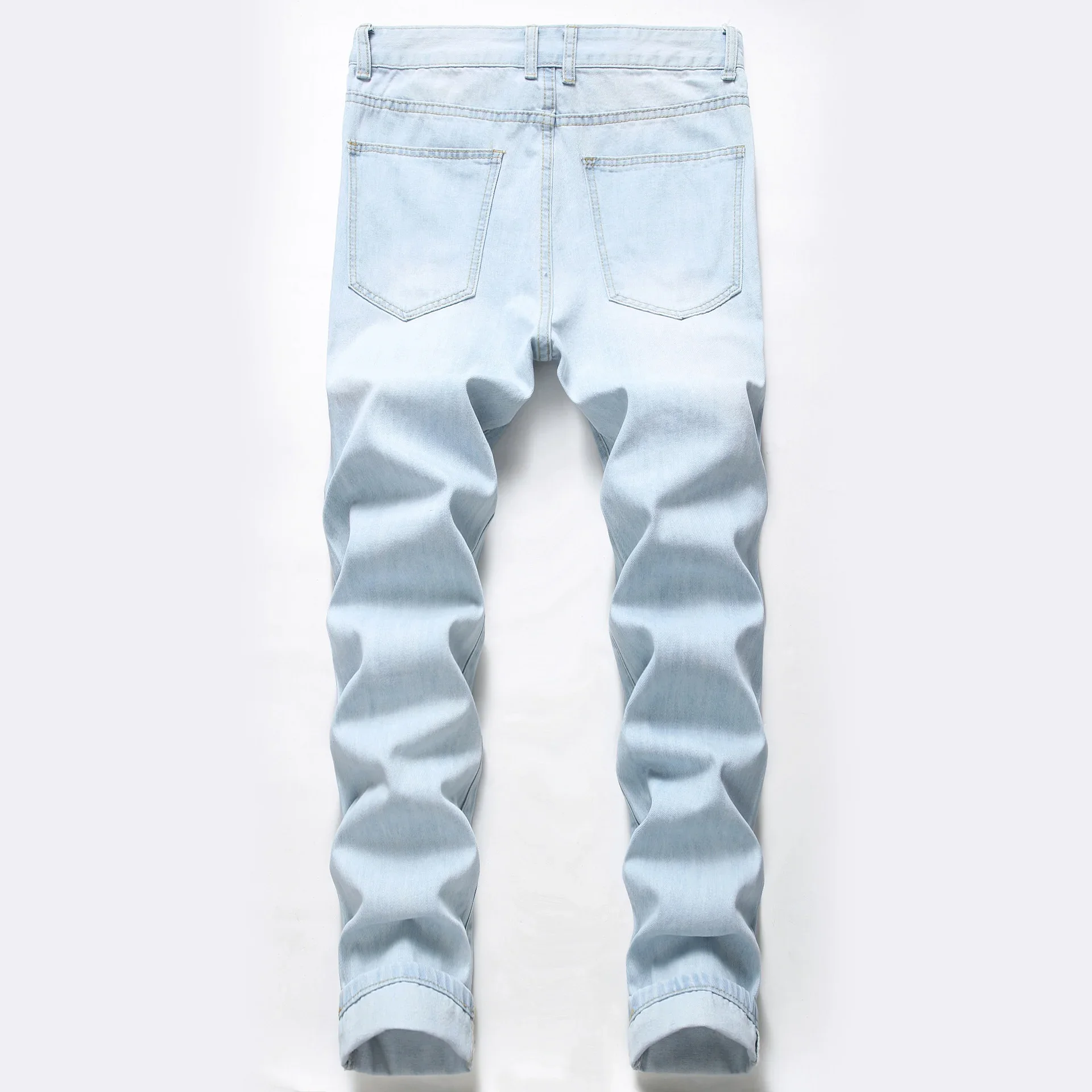 Men's Knee-length Ripped Fashion Jeans Light Blue New Trendy Casual Slim Straight Comfortable Denim Trousers Streetwear Male 2