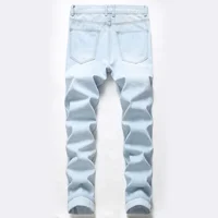 Men's Knee-length Ripped Fashion Jeans Light Blue New Trendy Casual Slim Straight Comfortable Denim Trousers Streetwear Male 2