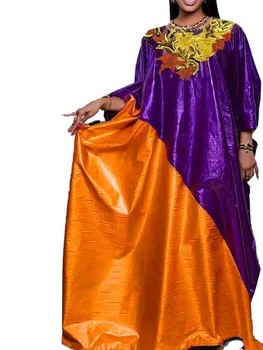 Abiti lunghi Bazin Riche viola e oro ricamati africani Boubou Dashiki Robe Boubou Abbigliamento Abiti lunghi da festa per donna 1