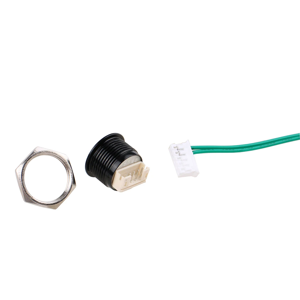 16 mm ultrakurzer Drucktastenschalter, kurzzeitiger Reset, hoch/flach, rund, mit 2 Drähten, Schwarz/Silber-Körper, 1 Schließer, ohne LED, 1 Stück – Detail 2