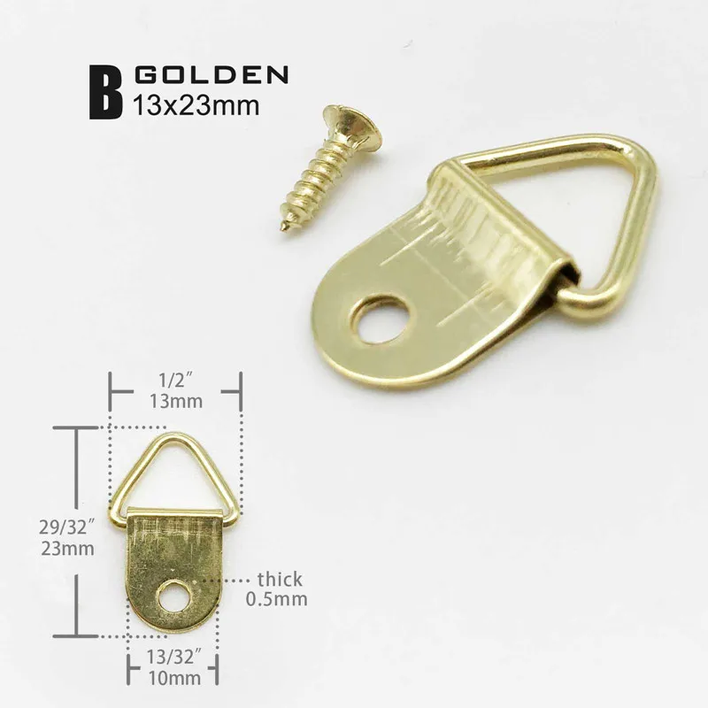 Description Picture 3 of itemGolden Silver Black Triangle D-Ring Hanging Oil Painting Mirror Picture Frame Hanger Art Work Photo Wall Hook with screws