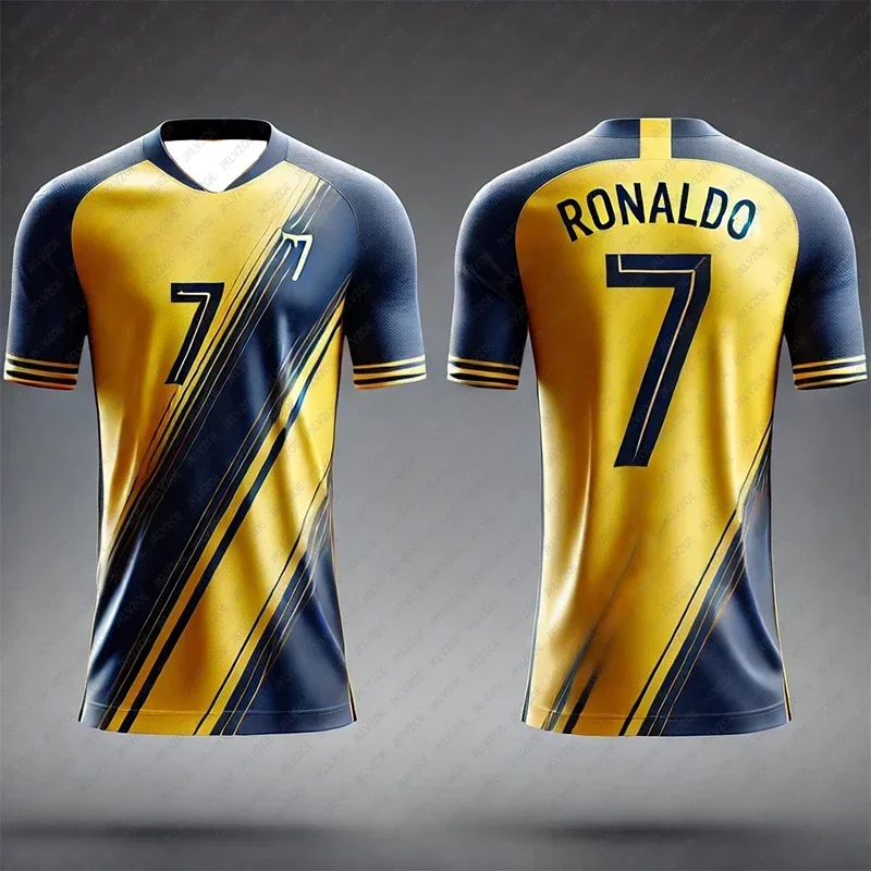Camiseta de manga corta de verano 24/25 para hombre, con estampado 3D de Cristiano Ronaldo n.º 7, transpirable, cómoda y absorbente del sudor, de manga corta
