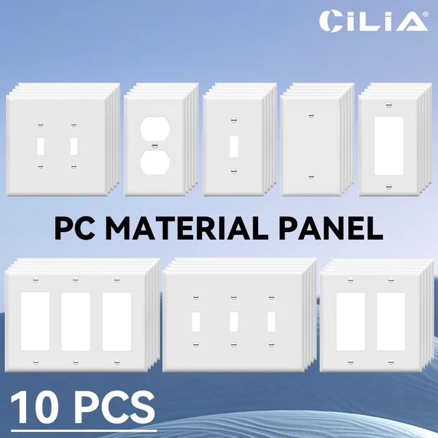ฝาครอบสวิตช์ไฟแผงผนัง 10 ชิ้น ฝาครอบซ็อกเก็ตสวิตช์ไฟแผงผนังพีซีหลากหลายสไตล์ แข็งแรงและทนทานสําหรับบ้าน 1