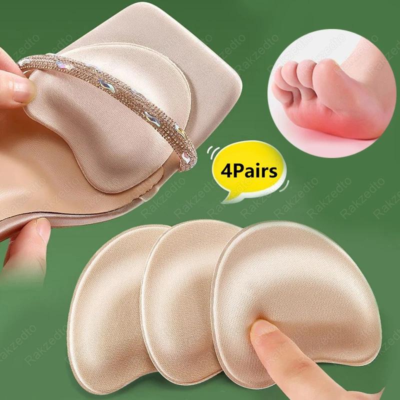 4Pairs Sponge Shoes Pads for Woman High Heels Long Time Standing Pain Relief Insoles Non-Slip Forefoot Pads for Big Shoes Insert