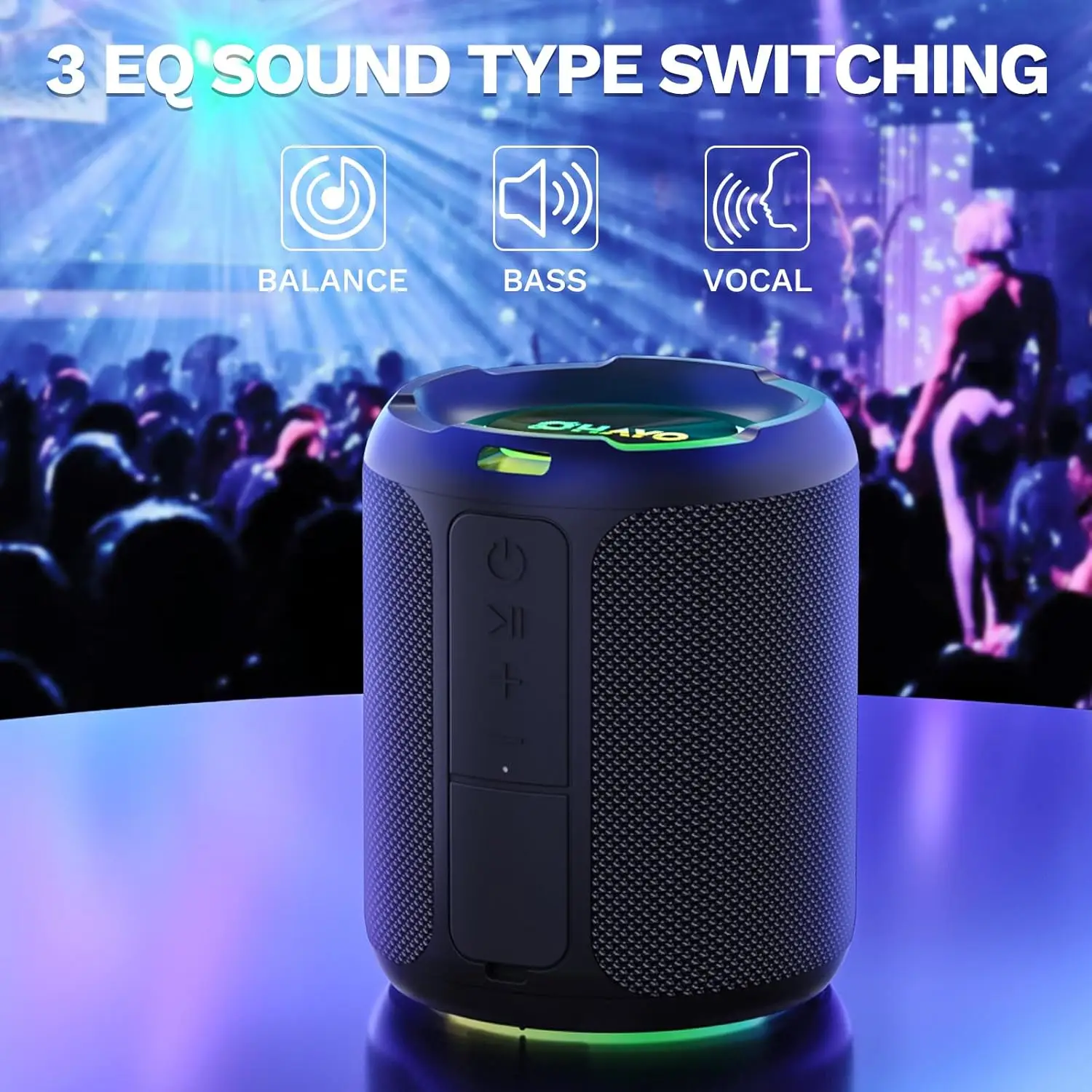 Ohayo X3 Portable Bluetooth Speaker, BT5.3 Wireless Speaker 40W Bass Diaphragms with Multi RGB Light, IPX7 Waterproof,TF & AUX 4