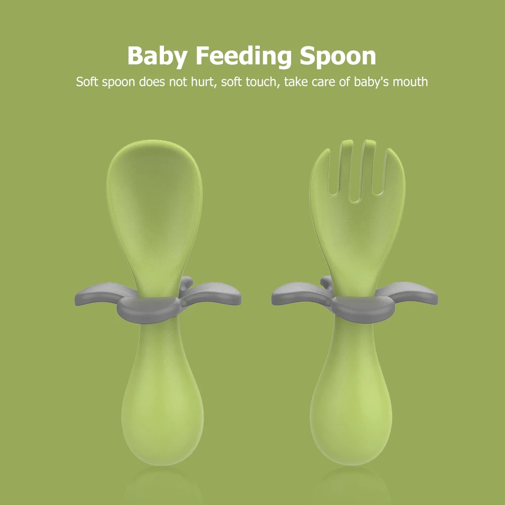 2pcs Food Grade Pp Mini Fork Spoon Set Baby Learn To Eat Training