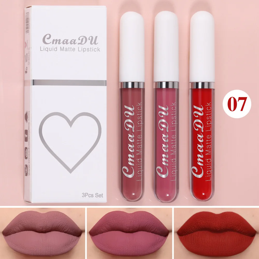 thumbnail image 1 of 3Pcs/set Matte Velvet Lip Gloss Waterproof Long-lasting Liquid Lipstick Cosmetic Beauty Keep 24 Hours Makeup maquillages, 1 of 5
