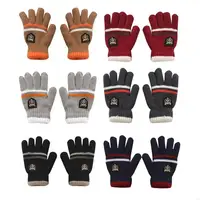1 Pair Kids Winter Gloves Full Finger Knitted Gloves Warm Mittens Double-layer Gloves for Boys Girls Supplies 6 Colors-