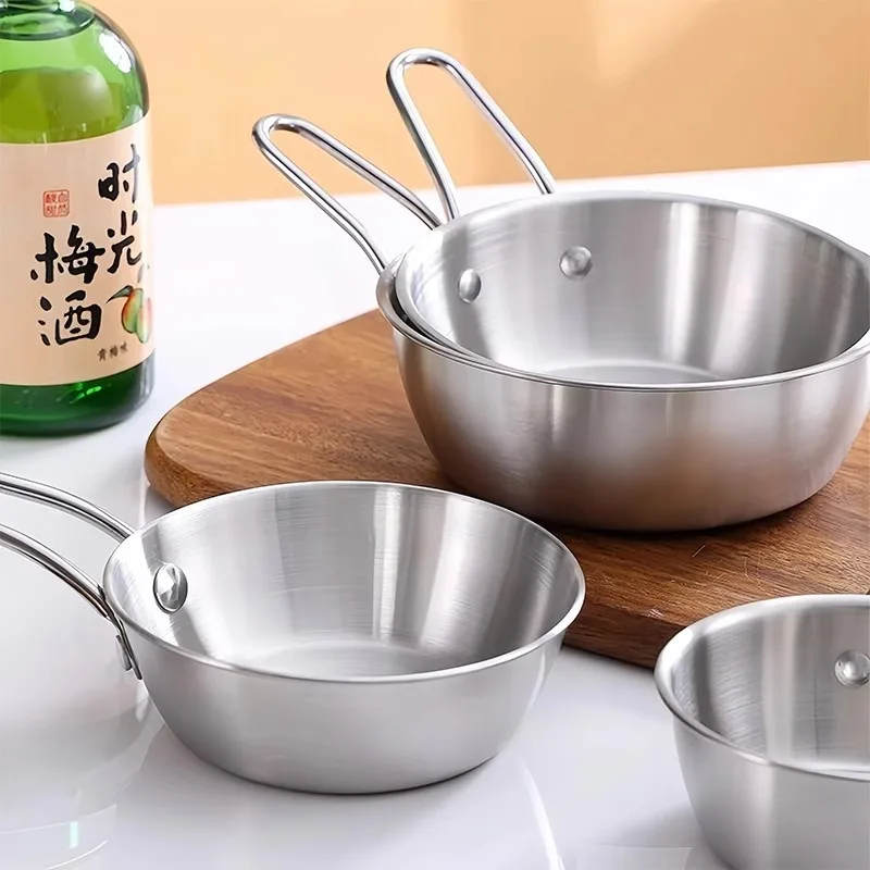 12CM Food Sauce Bowls Ice Cream Dessert Tableware Kitchen 304 Stainless Steel Bowl Korean Round Rice Wine Bowl with Handle lijia