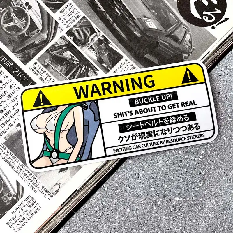 Cartoon Car Sticker Warning Airbag Check Warning Decal Anime Waterproof Car Accessories Stickers SH40