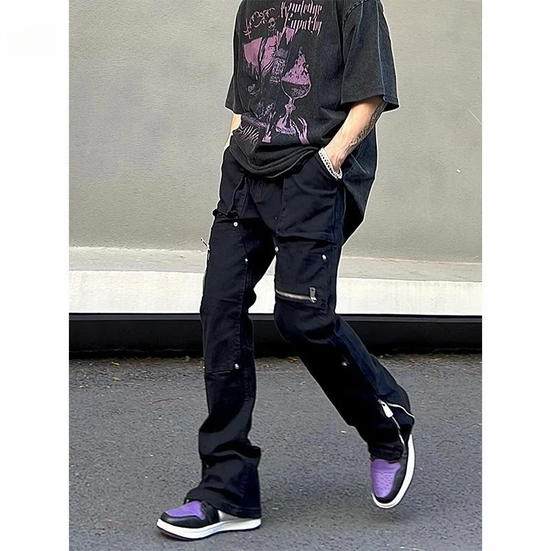 Techwear Jeans Men Y2k Black Fashion Wide Leg Denim Pants for Men Casual Streetwear Hip Hop Straight Baggy Jeans Stylish