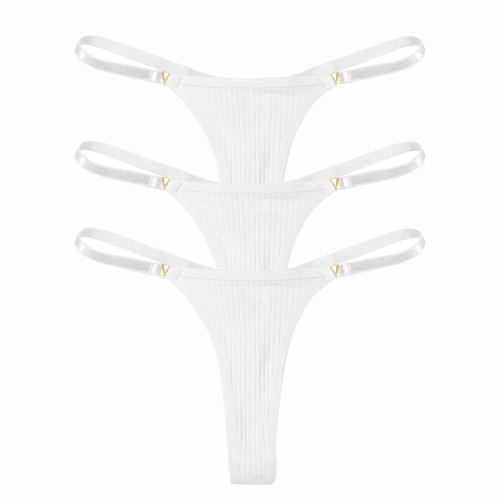 FNIO-Tanga Sexy de algodón para mujer, ropa interior de Color sólido, lencería íntima, 3 uds./Set