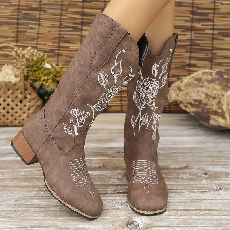 

Мотоциклетные ботинки с квадратным носком, женские ботинки челси до середины икры, зимняя новая обувь на среднем каблуке, массивные гладиаторы, женские зимние ботинки, 2023