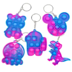 Porte clés anti stress en Silicone pour enfants, jouet sensoriel à bulles, fossettes simples, cadeaux pour adultes, ensemble de 5 pièces 