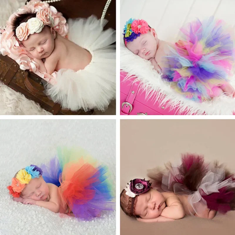 

Newborn Baby Girl Color Lace Tutu Dress with Headwear Photography Props New born Baby photo shoot props fotografia accessories