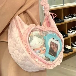 Pleated Heart Pink Lolita Shoulder Bag - Sweet Ballet Style Handbag (Pink - No Accessories)