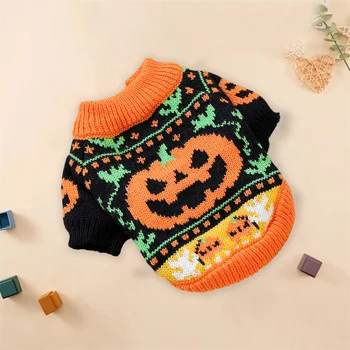 Halloween Ghost Costume for Dogs and Cats Pet Winter Fall Clothes Pumpkin Knitted Sweater Small Dog Cat Outfit 4
