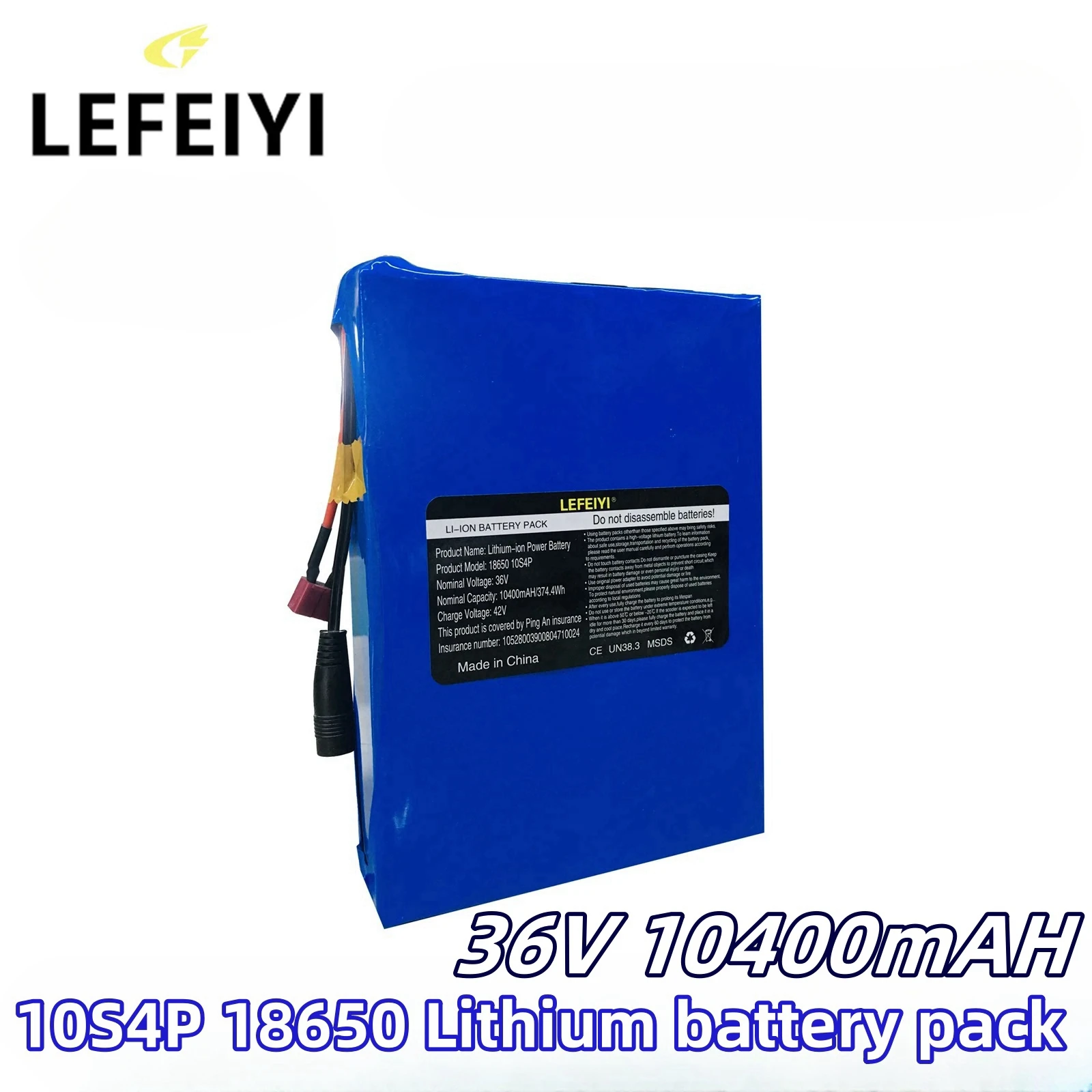 

For 36V 10.4AH Lithium Ion 10S4P 18650 Battery Pack For Assist Electric Vehicles, Electric Bicycles, Motorcycl