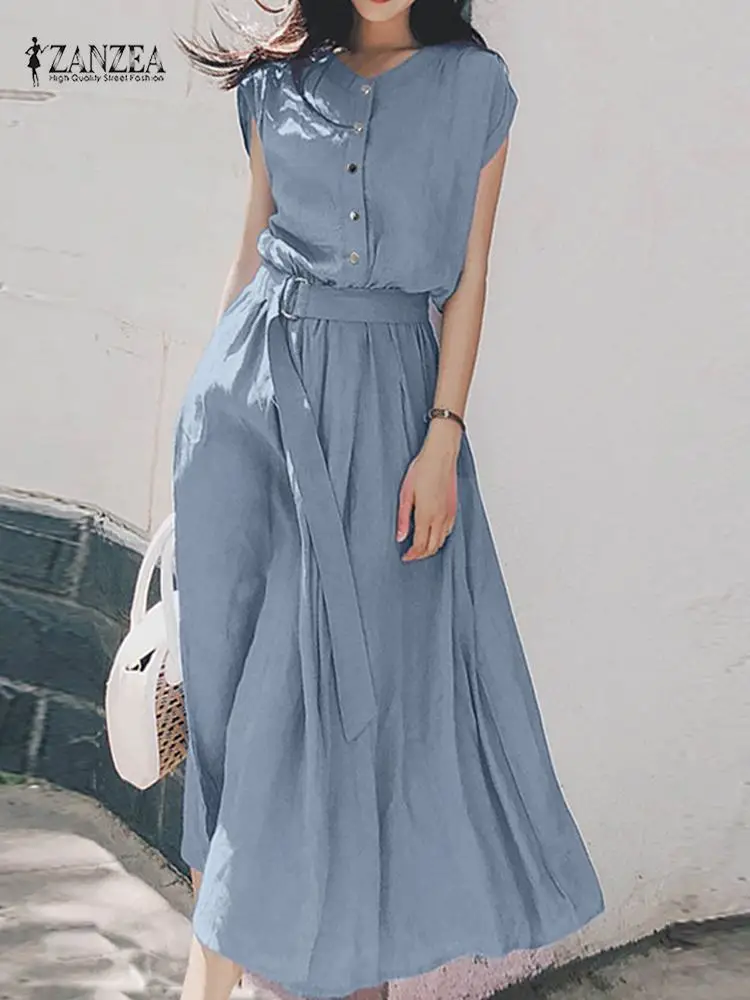 

ZANZEA Women Stylish Summer Short Sleeve Dress Elegant Casual Mid-calf Sundress Robe Femme Kaftan Fashion Party Work Vestidos