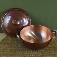 Marmite en cuivre Vintage, ustensile de cuisson à Texture marteau pour faire bouillir, râmer et ragoût de pâtes, avec couvercle, casseroles à main de 26 cm 3