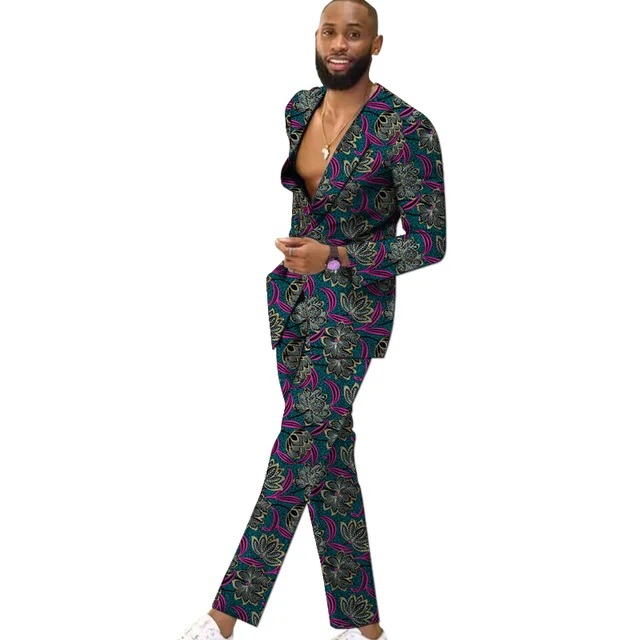 Veste imbibée sans col carillon pour hommes, blazers pour hommes, imprimé FJColorful, vêtements de fête, tenues de mariage africaines pour hommes 5