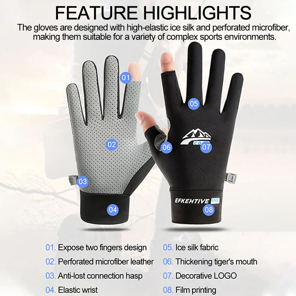 Sun Protection Fishing Gloves Ice Silk Sports Cycling Running Gloves Unisex Anti-slip Breathable Anti-UV cycling gloves fishing gloves running gloves sunscreen gloves sports gloves