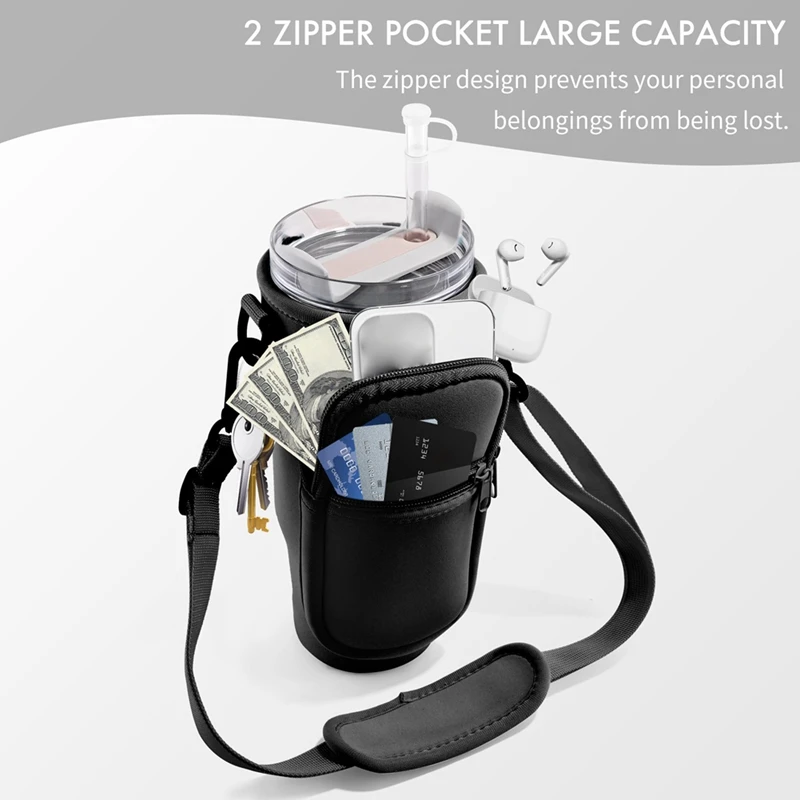 Kettle Cover Water Bottle Carrier Bag With Phone Pocket, Water Bottle Holder With Adjustable Strap & Straw Cover